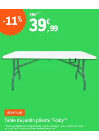 Prospectus Jardi E.Leclerc LE NEUBOURG : Table de jardin pliante "Foldy"