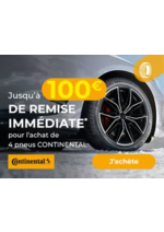 Promos et remises  : Jusqu'à 100€ de remise immédiate* pour l'achat de 4 pneus CONTINENTAL