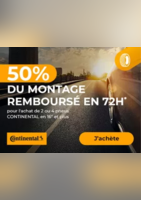 Du 14 avril au 1er juin 2025, obtenez le remboursement de 50% du montage en 72H, pour l'achat de 2 ou 4 pneus CONTINENTAL en 16" et plus ! - Euromaster