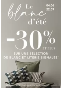 Prospectus BHV MARAIS LA MOTO PARIS 4 : Du 4 juin au 22 juillet :-30% et plus sur une sélection d'articles blanc et literie signalés