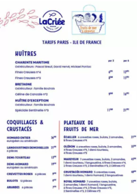 Prospectus La Criee BONNEUIL : Huîtres & Fruits de mer Menu