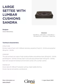 Prospectus CINNA PLOMELIN : LARGE SETTEE WITH LUMBAR CUSHIONS SANDRA