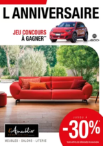 Promos et remises  : our célébrer l’évènement, profitez de remises jusqu’à -30%* sur une sélection de meubles, salons et literie et participez à notre jeu exclusif pour tenter de remporter une Fiat 600