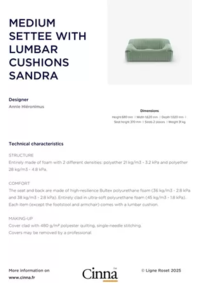 Prospectus CINNA BORDEAUX : MEDIUM SETTEE WITH LUMBAR CUSHIONS SANDRA
